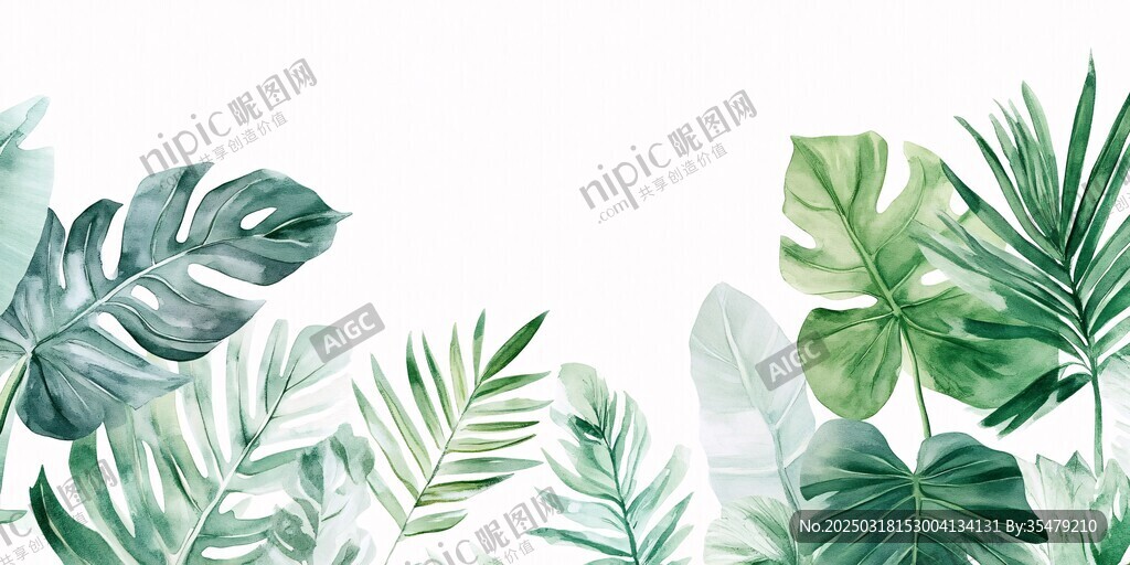 热带风情水彩画