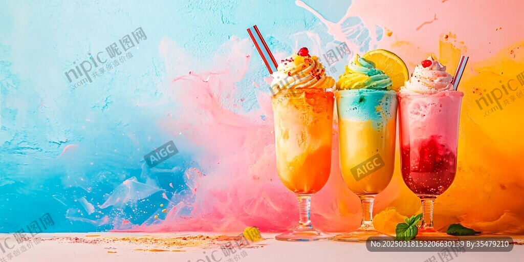 五彩缤纷的冰淇淋饮料