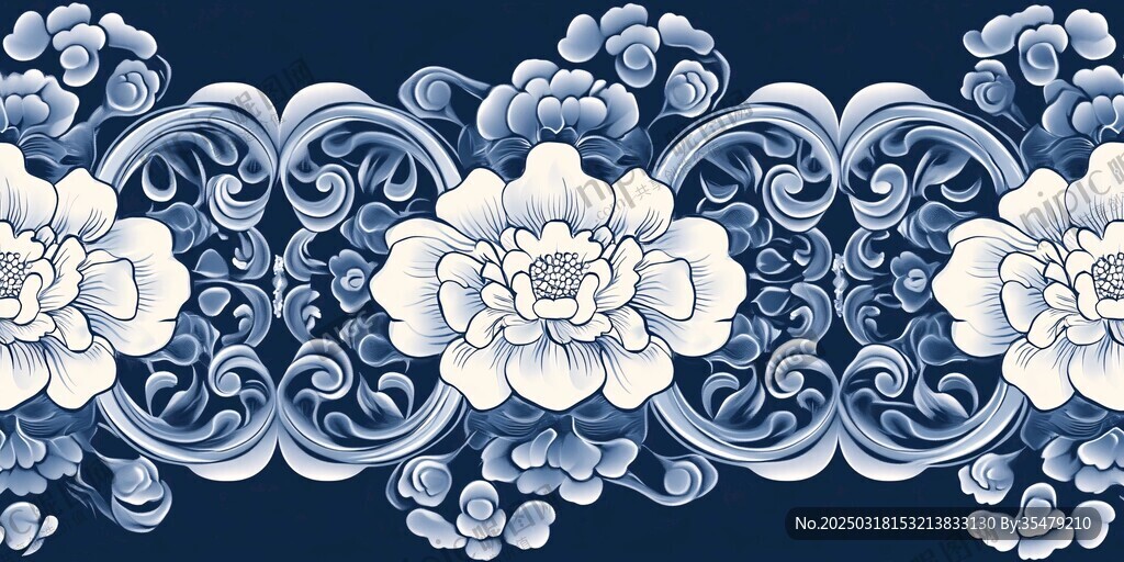 蓝白花卉图案