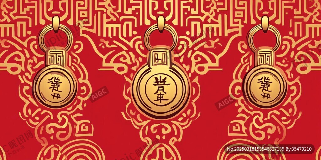 红色背景上的金色护身符