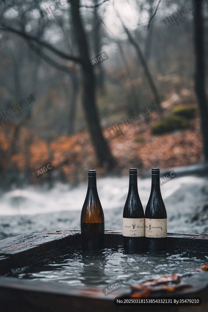 森林中的酒瓶