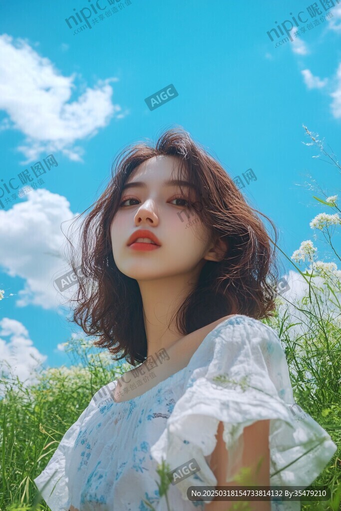 晴空下的白衣女子