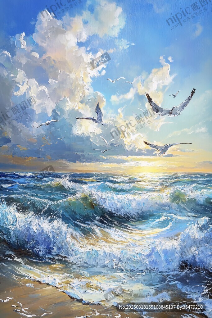 海鸥飞翔 波涛汹涌