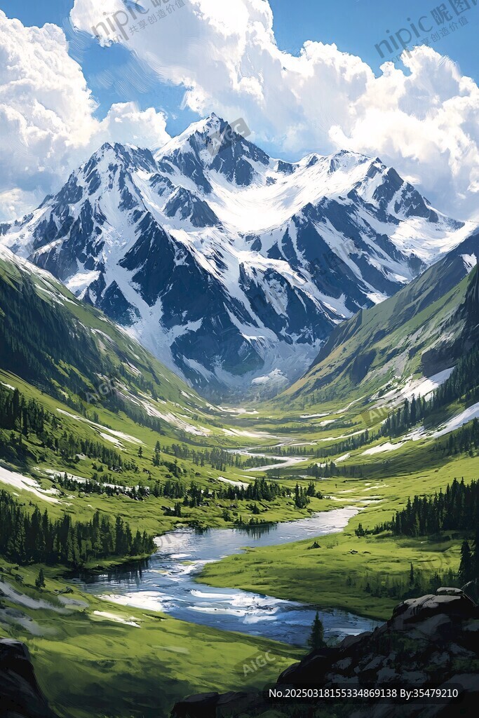 山谷中的雪山风景