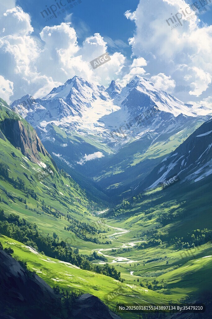 山谷中的绿色山脉