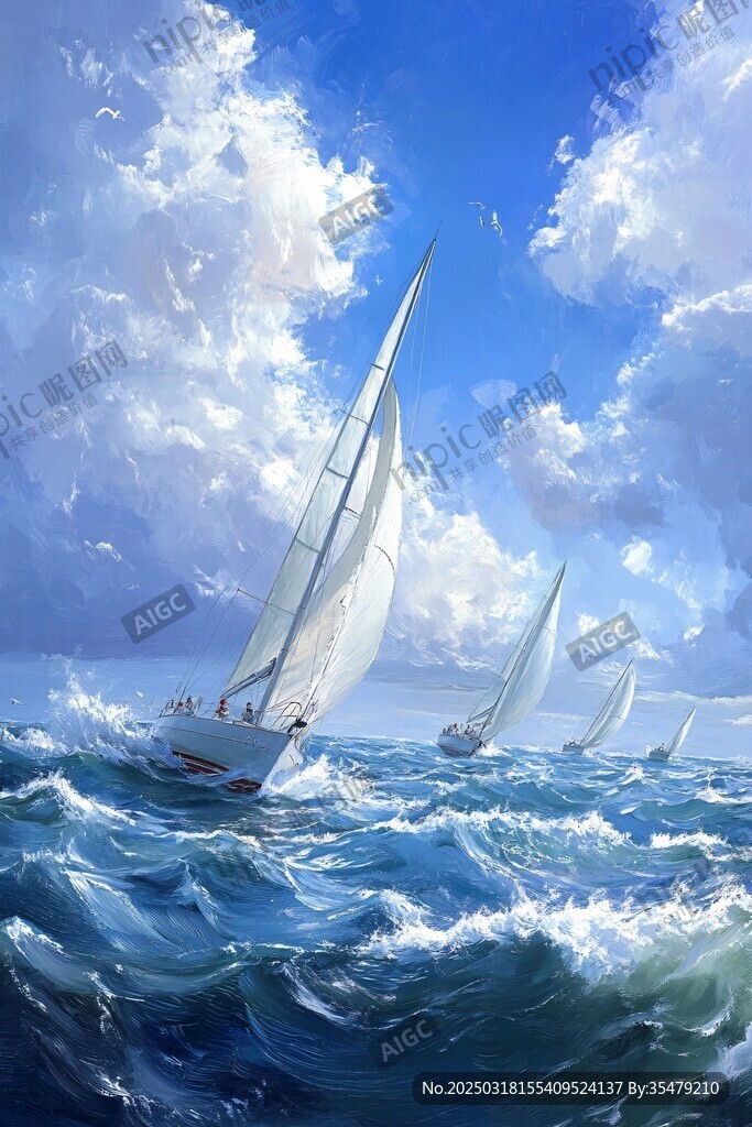 波涛汹涌的海洋帆船赛
