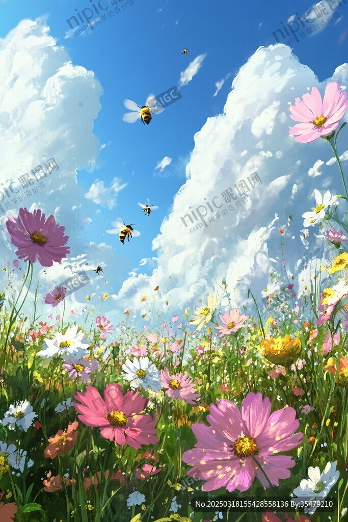 蜜蜂飞舞 花海盛开