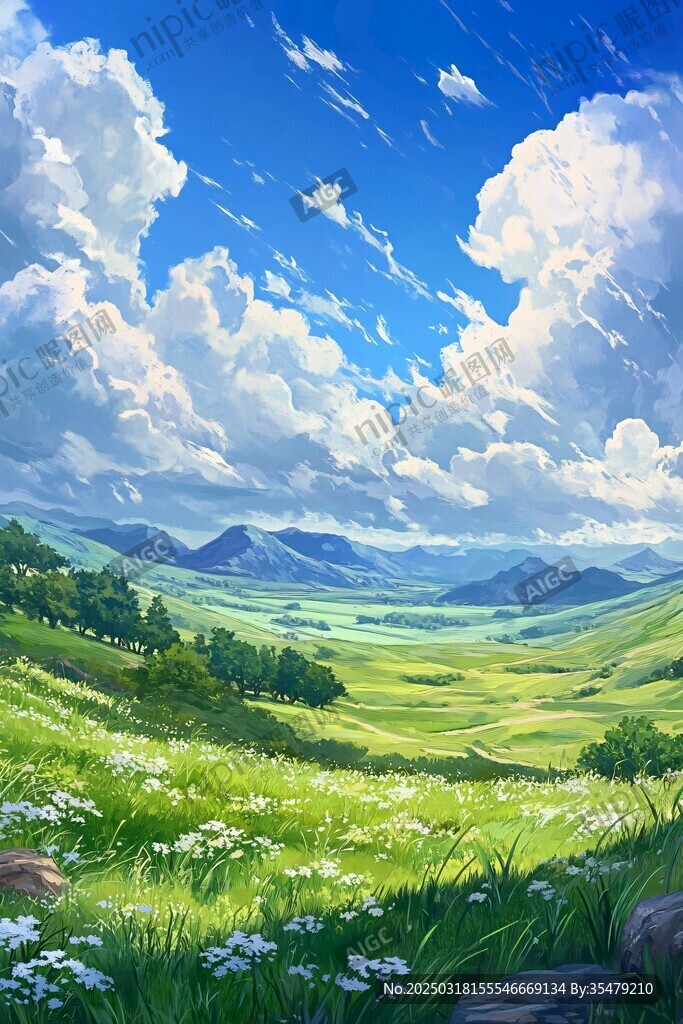 云海草原风景画