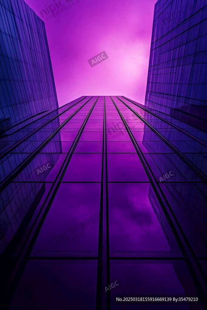 紫色天空下的玻璃城市