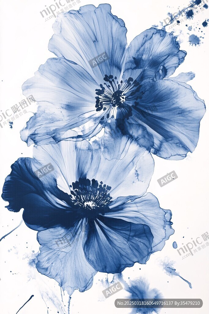 蓝色花卉艺术印刷品