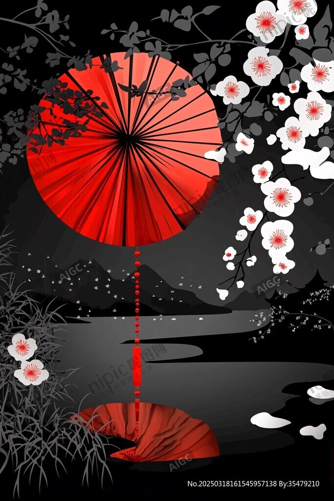 红伞下的梅花浪漫