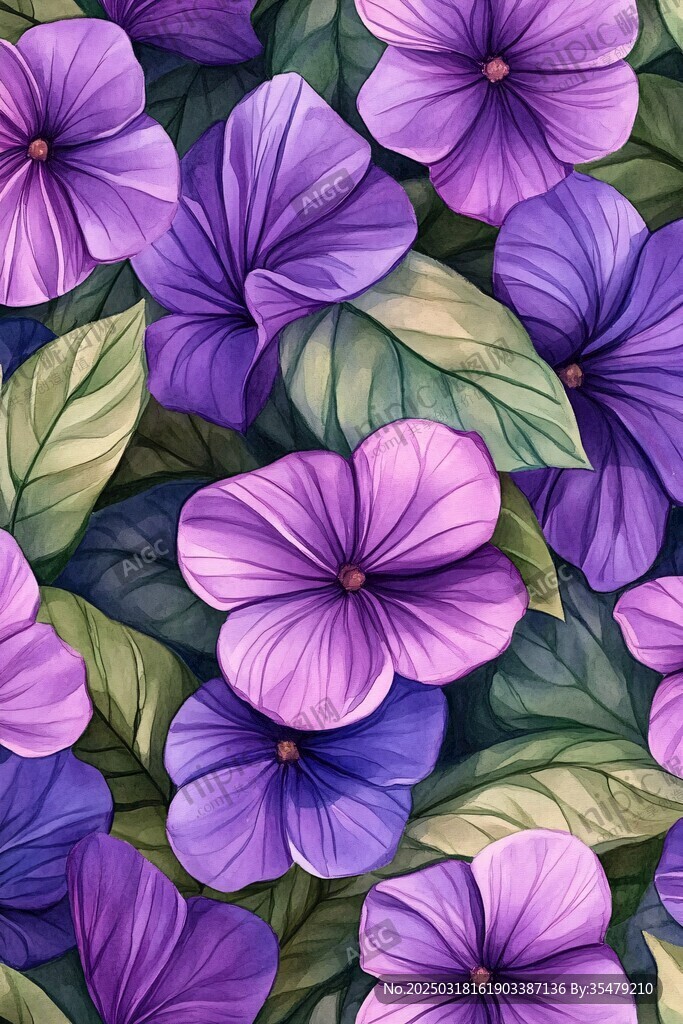 紫色花卉的水彩画