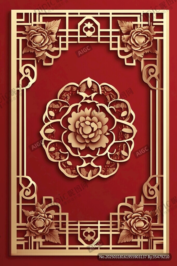 红色金边花纹墙纸