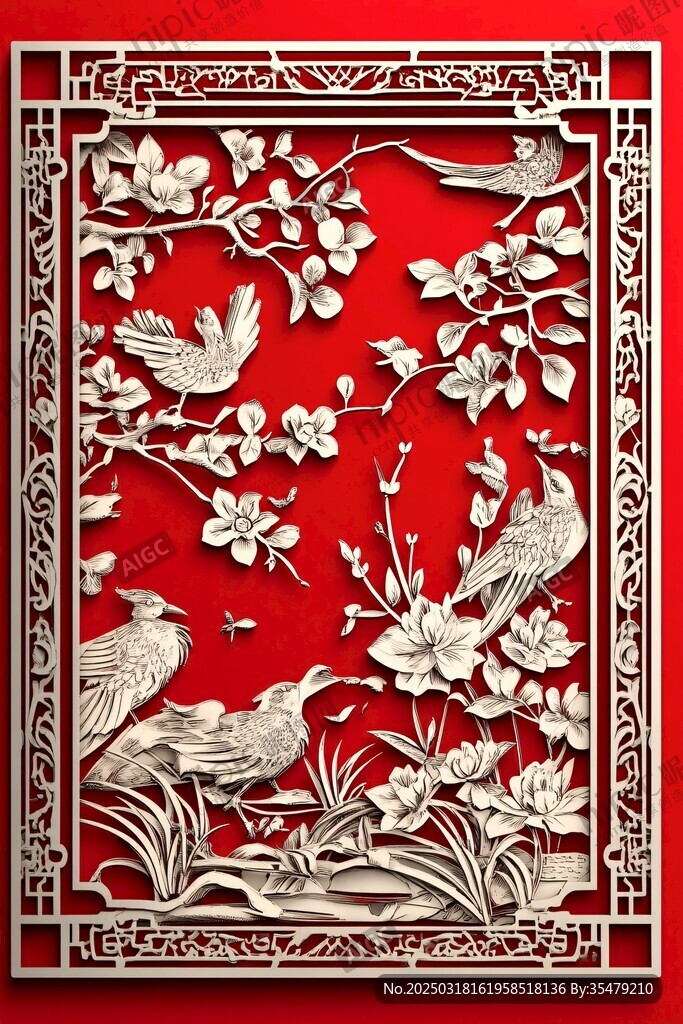 红墙白花鸟