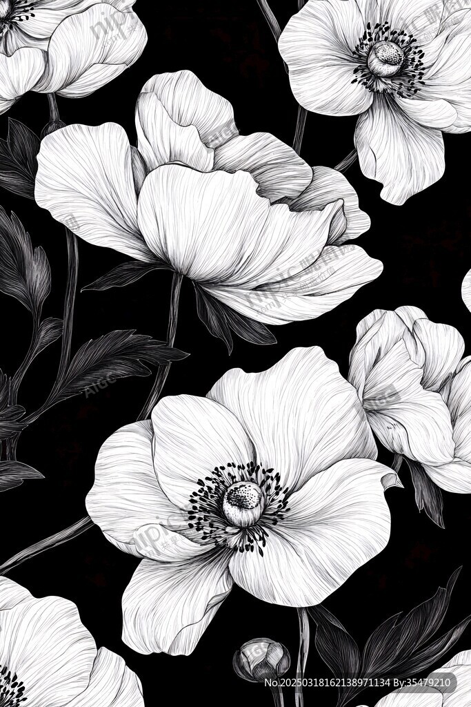 黑白花卉图案