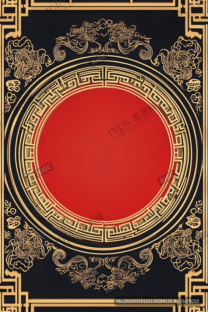 金色圆形框架红色背景