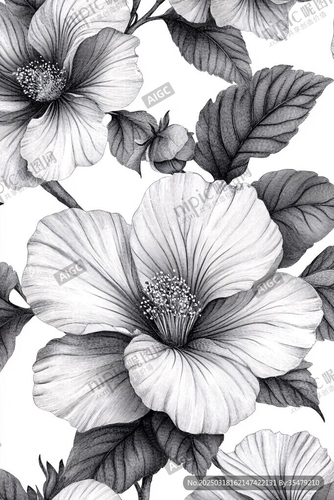 黑白花卉图案