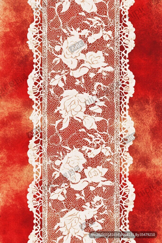 红色背景上的白色蕾丝花边