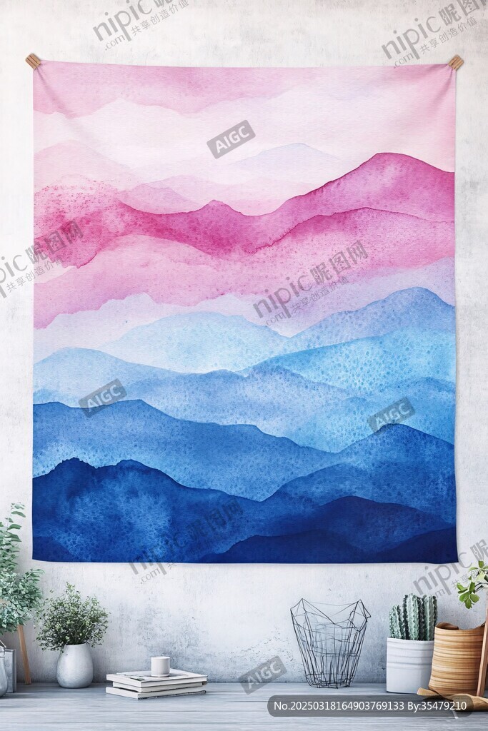 水彩山景挂毯