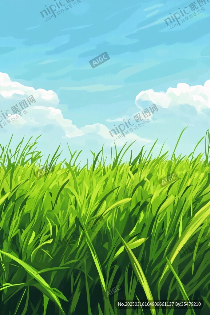 绿色草地与蓝天白云