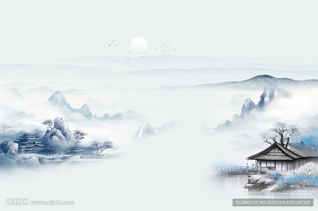 新中式屏风山水画
