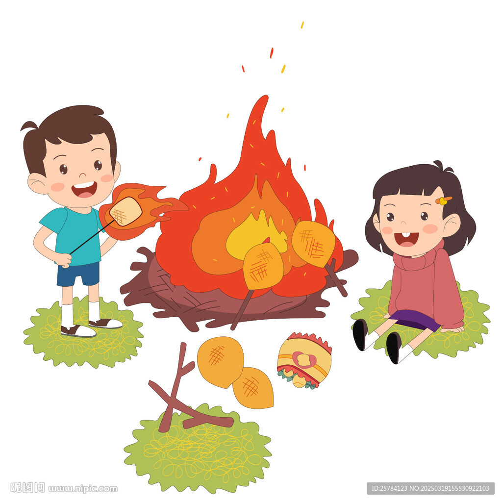 孩子露营户外烤火烧烤