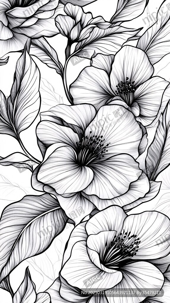 黑白花卉图案