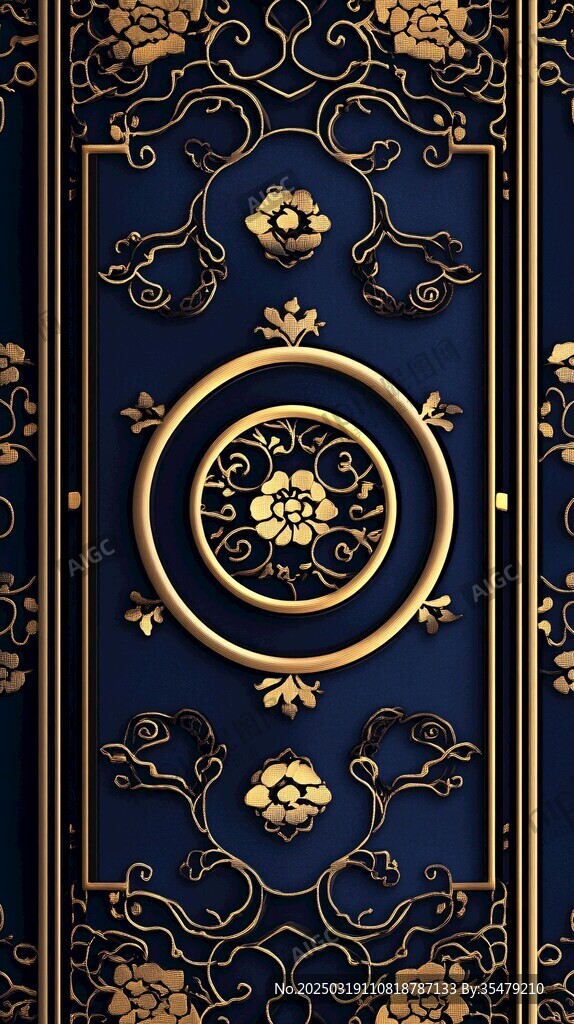 奢华金色花纹蓝色背景