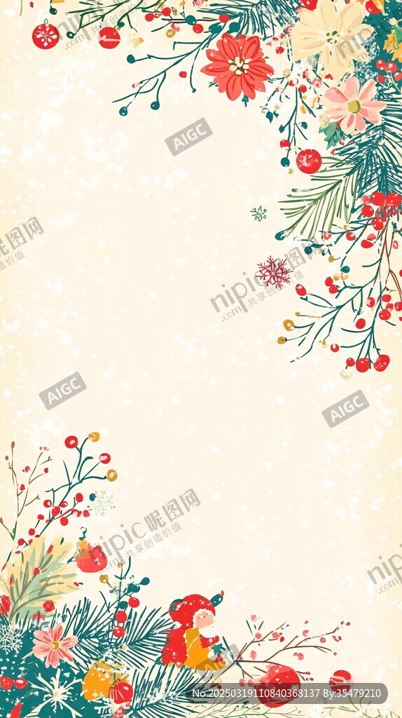 圣诞花卉与常青藤的插画