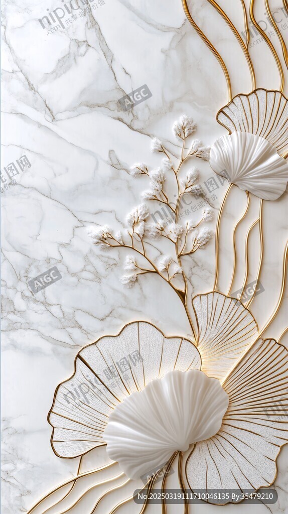 金线花卉图案在石材背景上