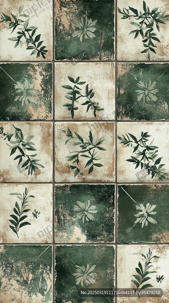 复古植物瓷砖设计