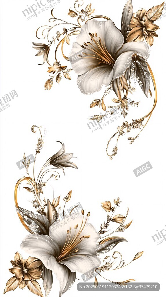 金白百合花卉设计