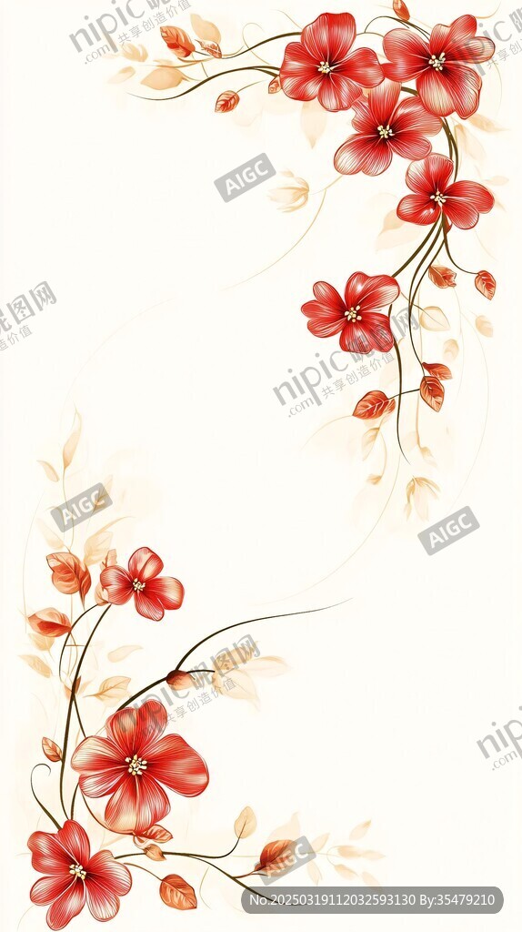 红色花卉艺术背景