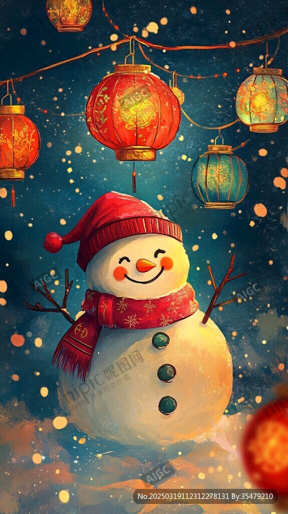 雪夜里的欢乐雪人