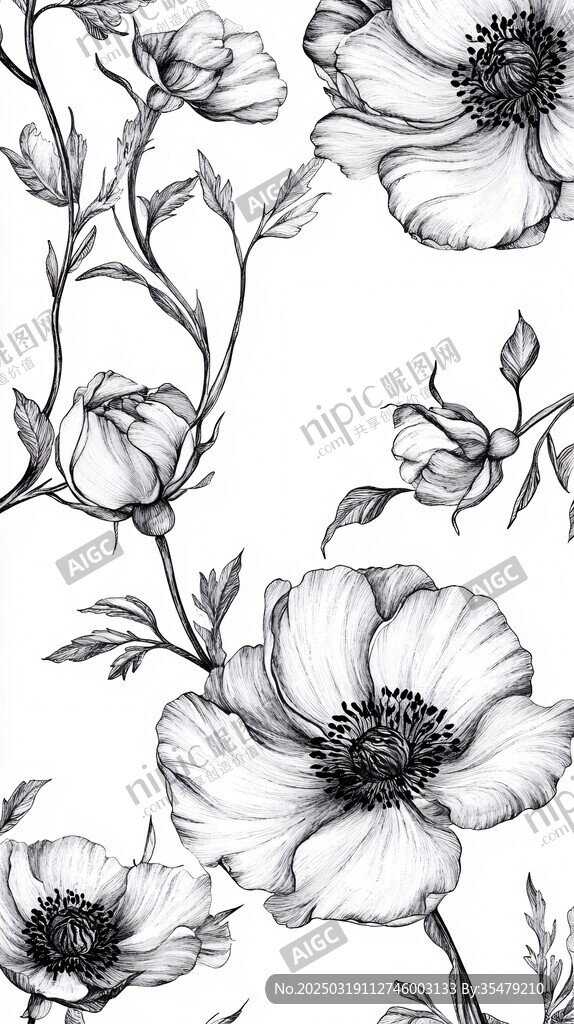黑白花卉图案