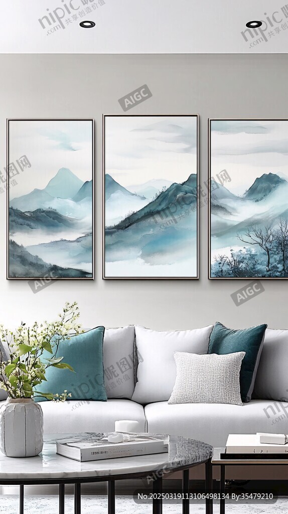 山水画三联画