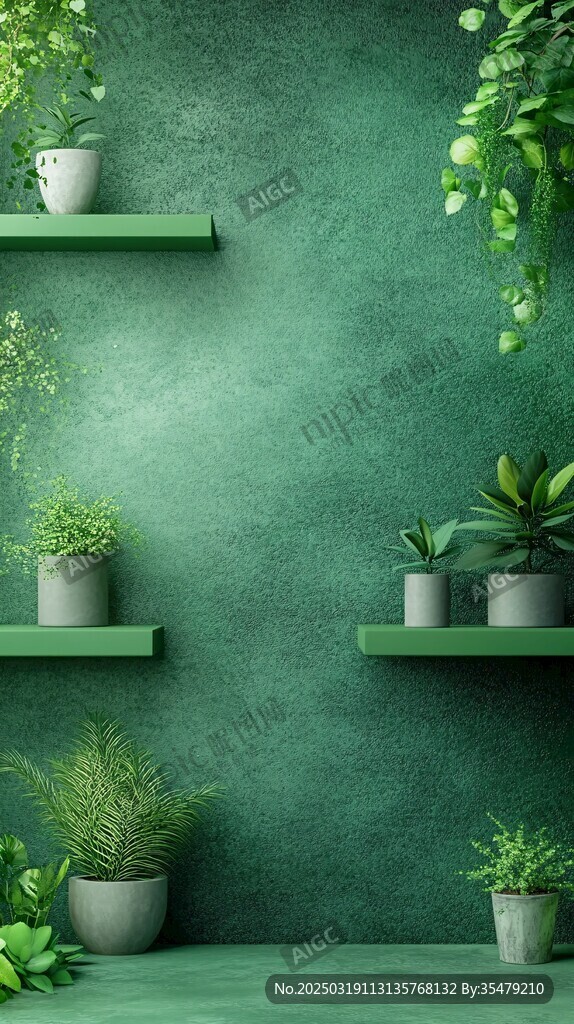 绿色墙壁上的植物艺术