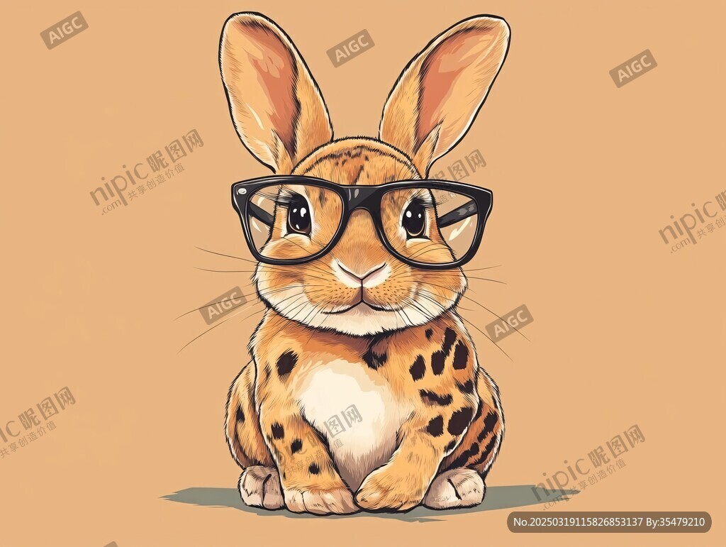 动物肖像画中的时尚兔子