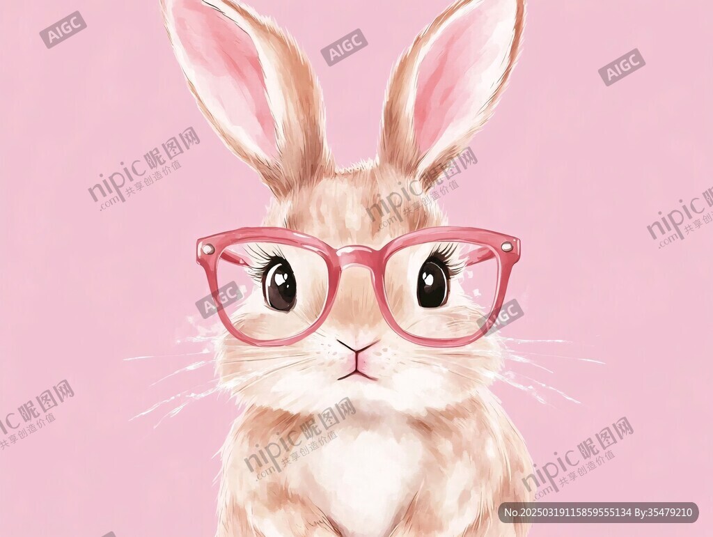 粉色兔子戴眼镜