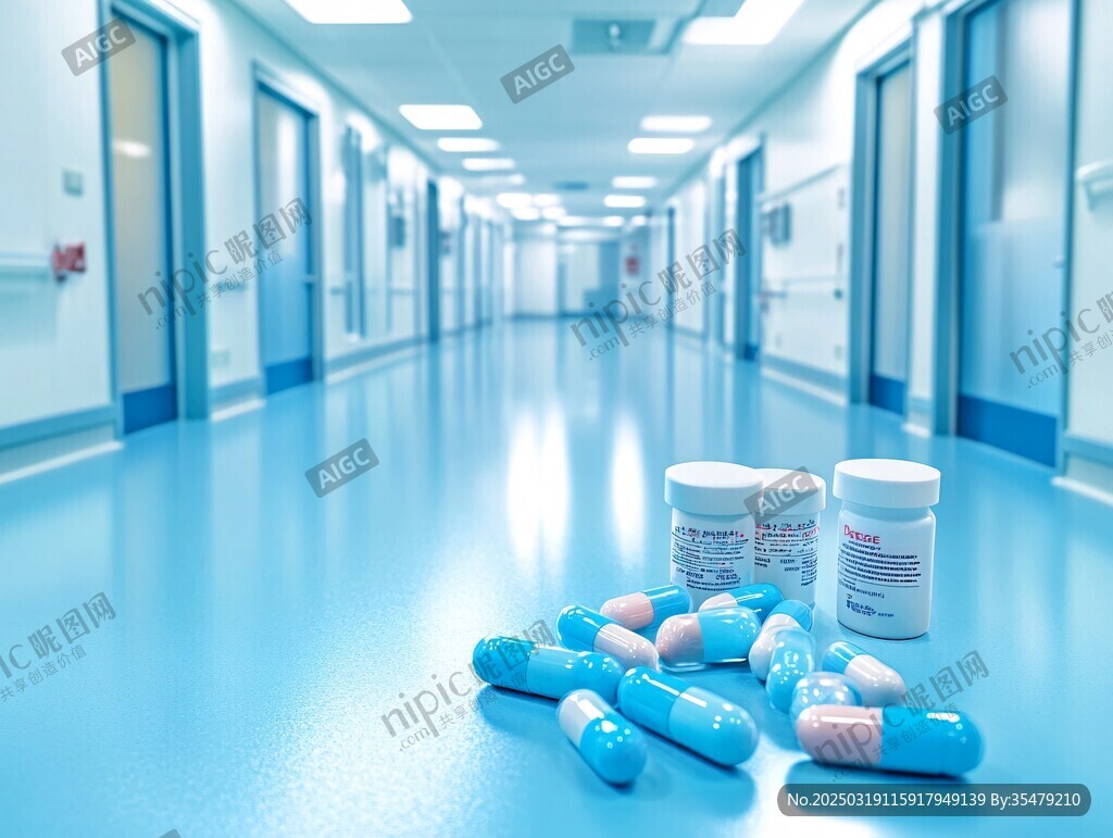 医院走廊中的药物和医疗用品