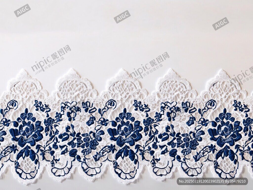 蓝白花边蕾丝图案