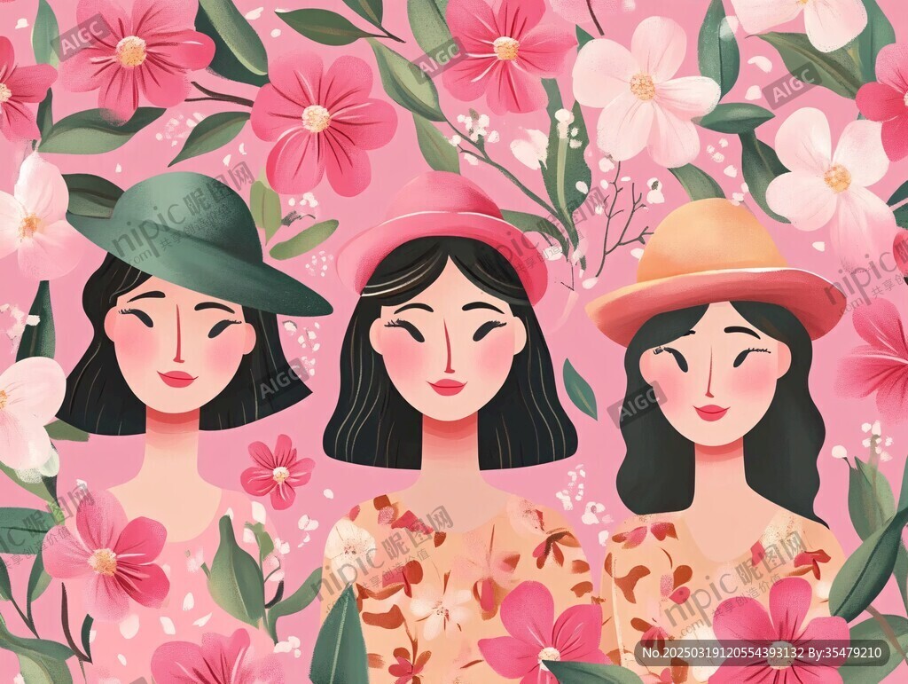 花卉中的三位女性