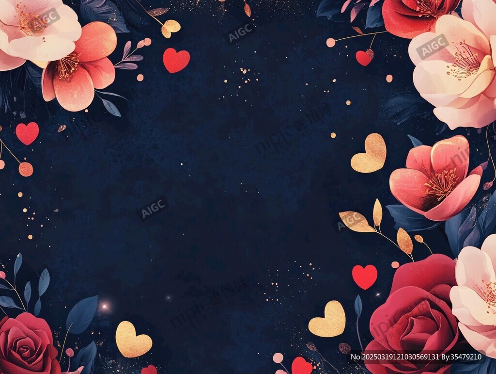 浪漫花卉与心形背景