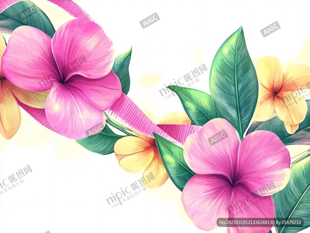 粉色与黄色花卉的数字艺术作品