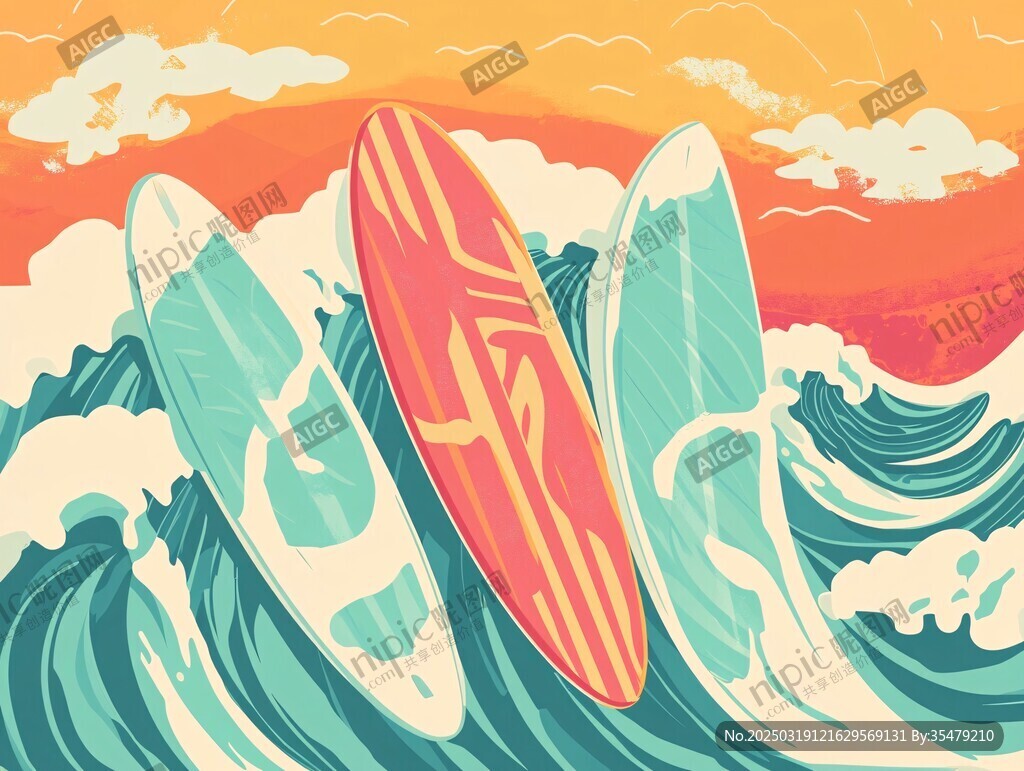 冲浪板与海浪的舞蹈