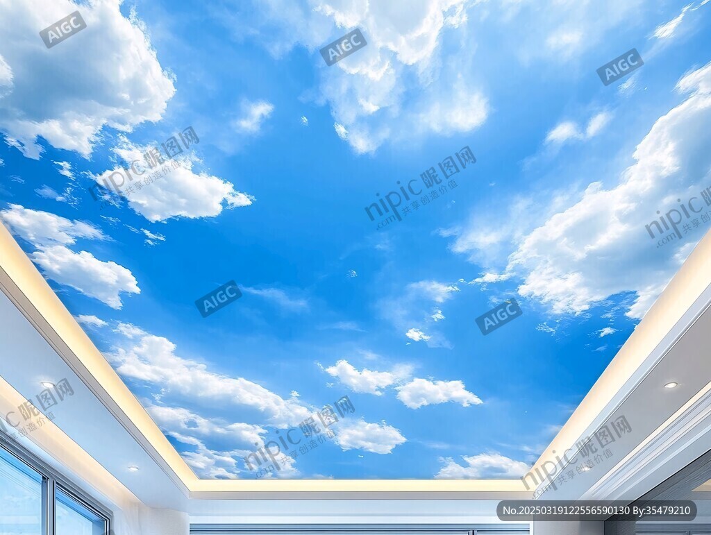 蓝天白云的室内空间