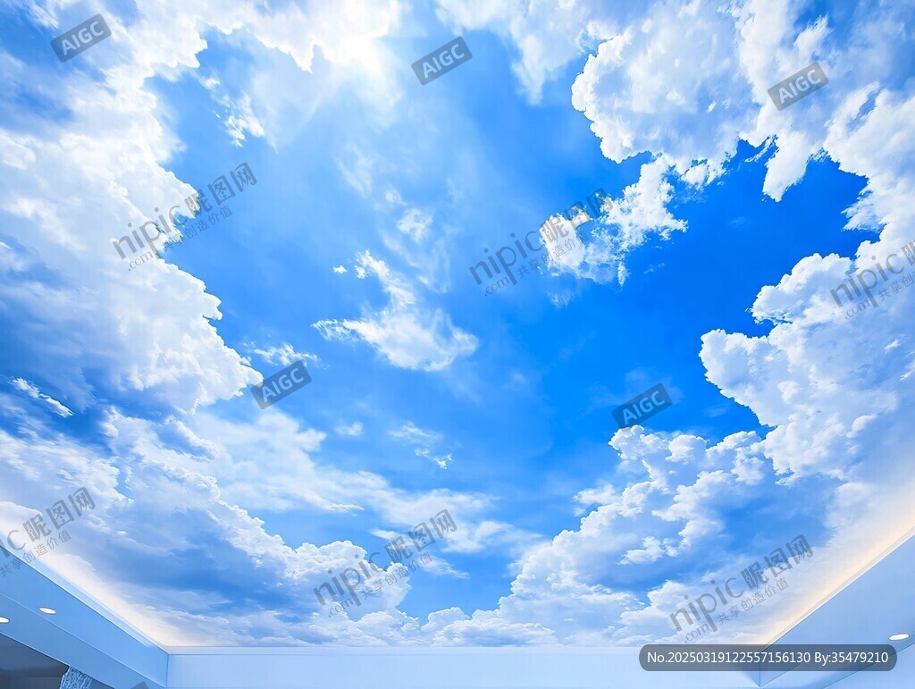 蓝天白云的室内空间