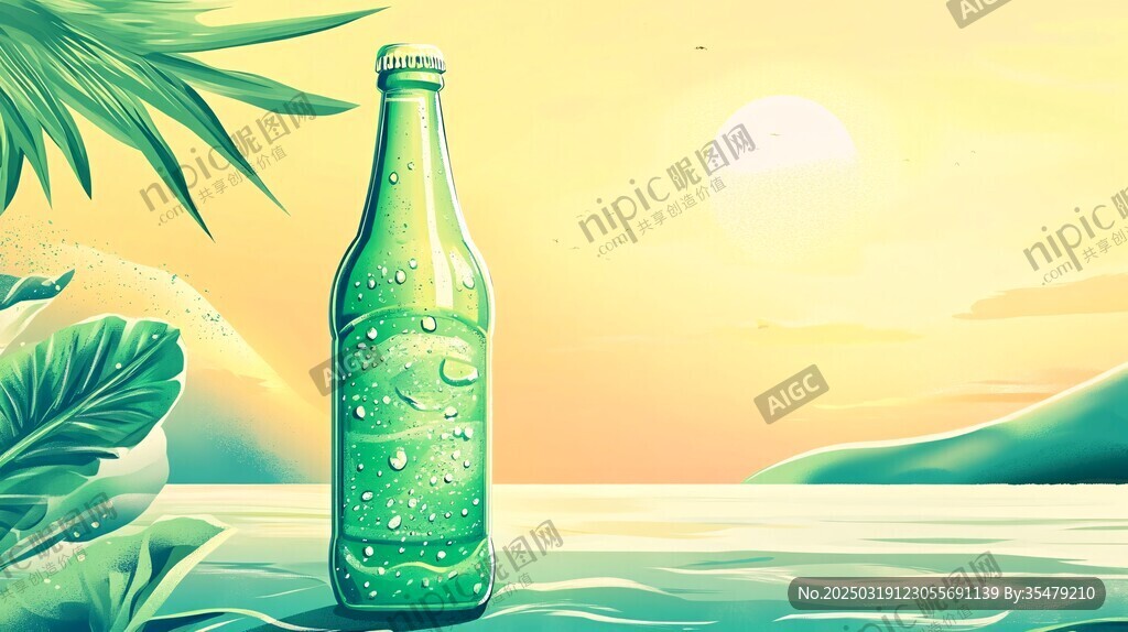 夏日清凉 一瓶啤酒 海滩日落
