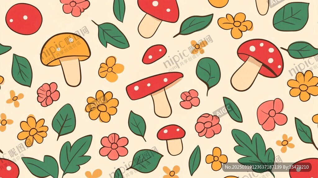 森林中的蘑菇和花朵