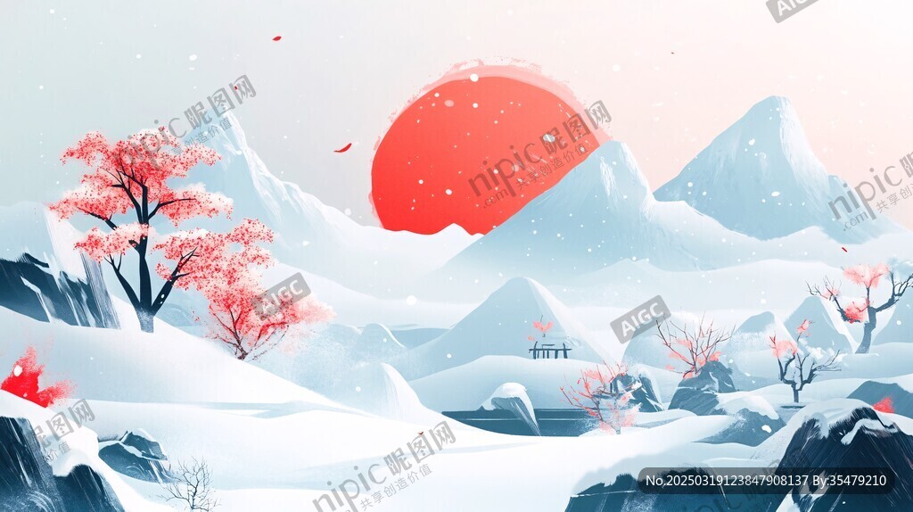 冬日山景日出